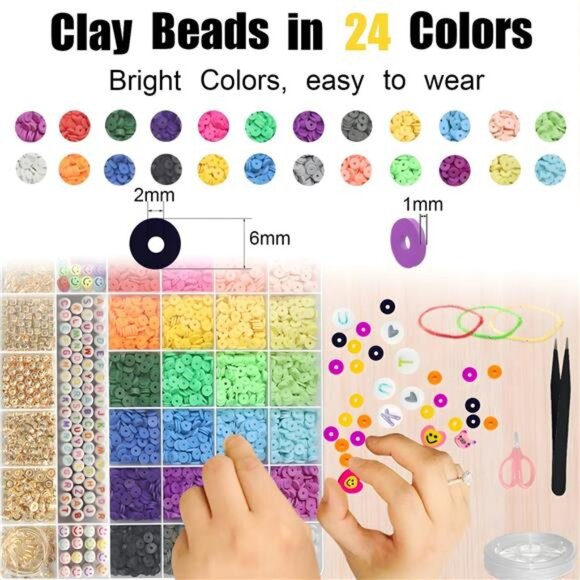 6000+PCS Clay Beads Bracelet Making Kit,24 Color DIY Flat Preppy Beads - Picture 2 of 7